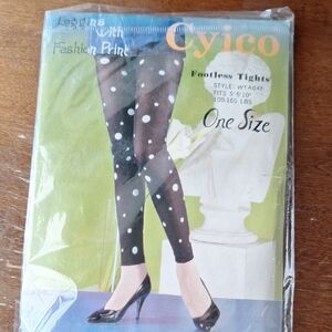 Black Polka Dot Footless Tights, White, Black Dots